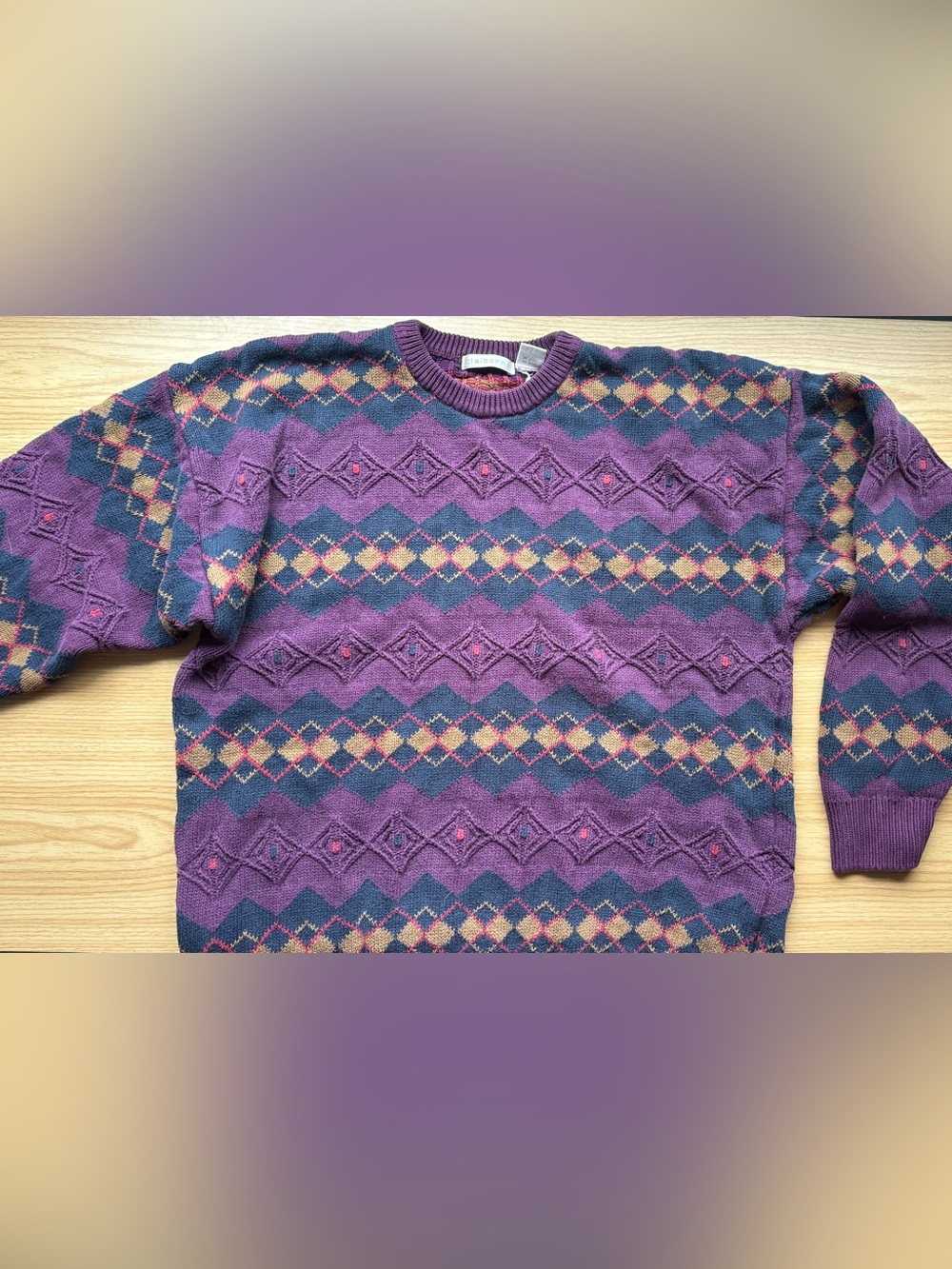 Purple & Navy Geometric Knit Sweater